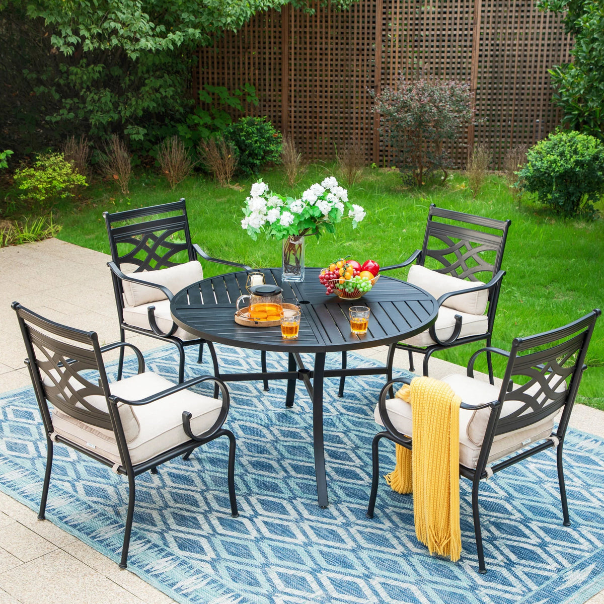 5-Piece Outdoor Dining Set with Cushioned Chairs & Round Table G280612