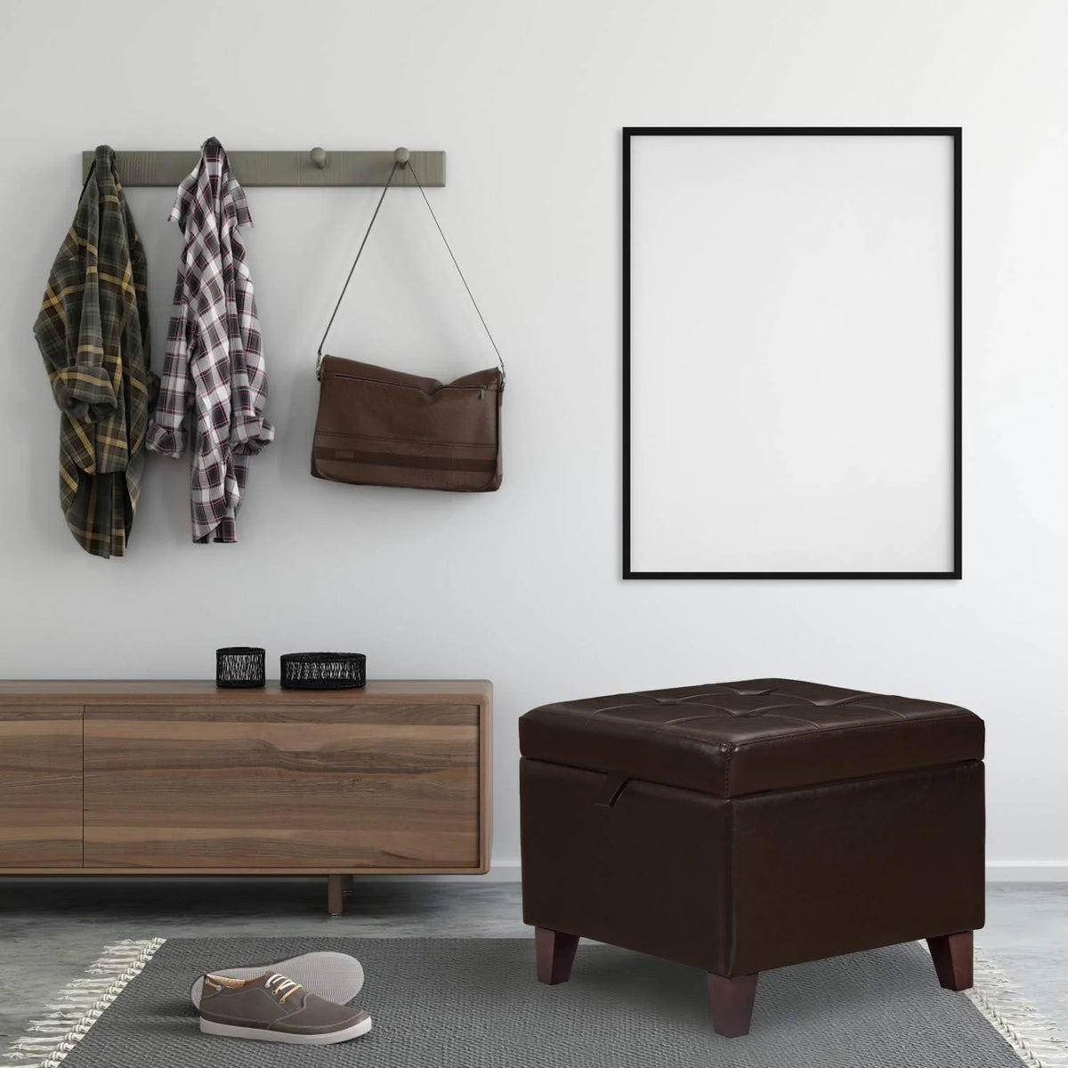 Faux-Leather Storage Ottoman with Wood Legs I96641
