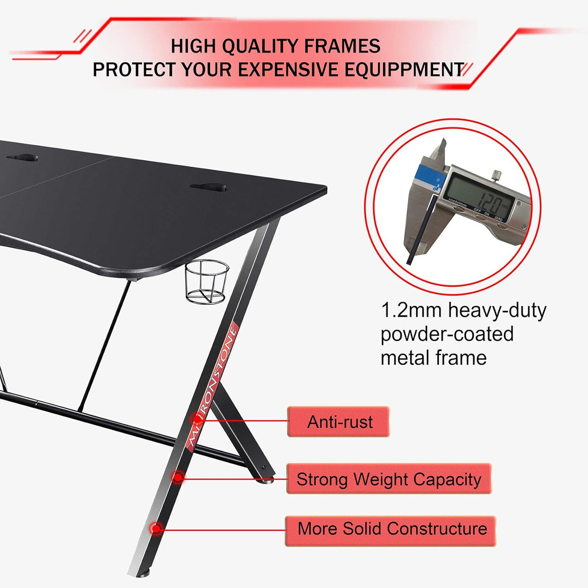 Black 63 W x 32 D Gaming Desk with Cup Holder and Headphone Hook I65003
