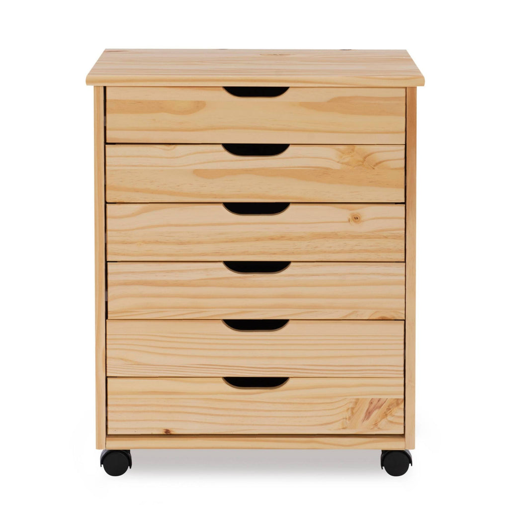 Natural Linon Six Drawer Wide Roll Cart A9794