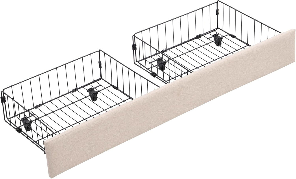 Beige Queen Size Platform Bed Frame with Lift Up Storage and 2 Drawers G356411