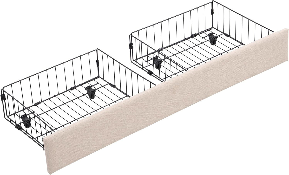Beige Queen Size Platform Bed Frame with Lift Up Storage and 2 Drawers G356411