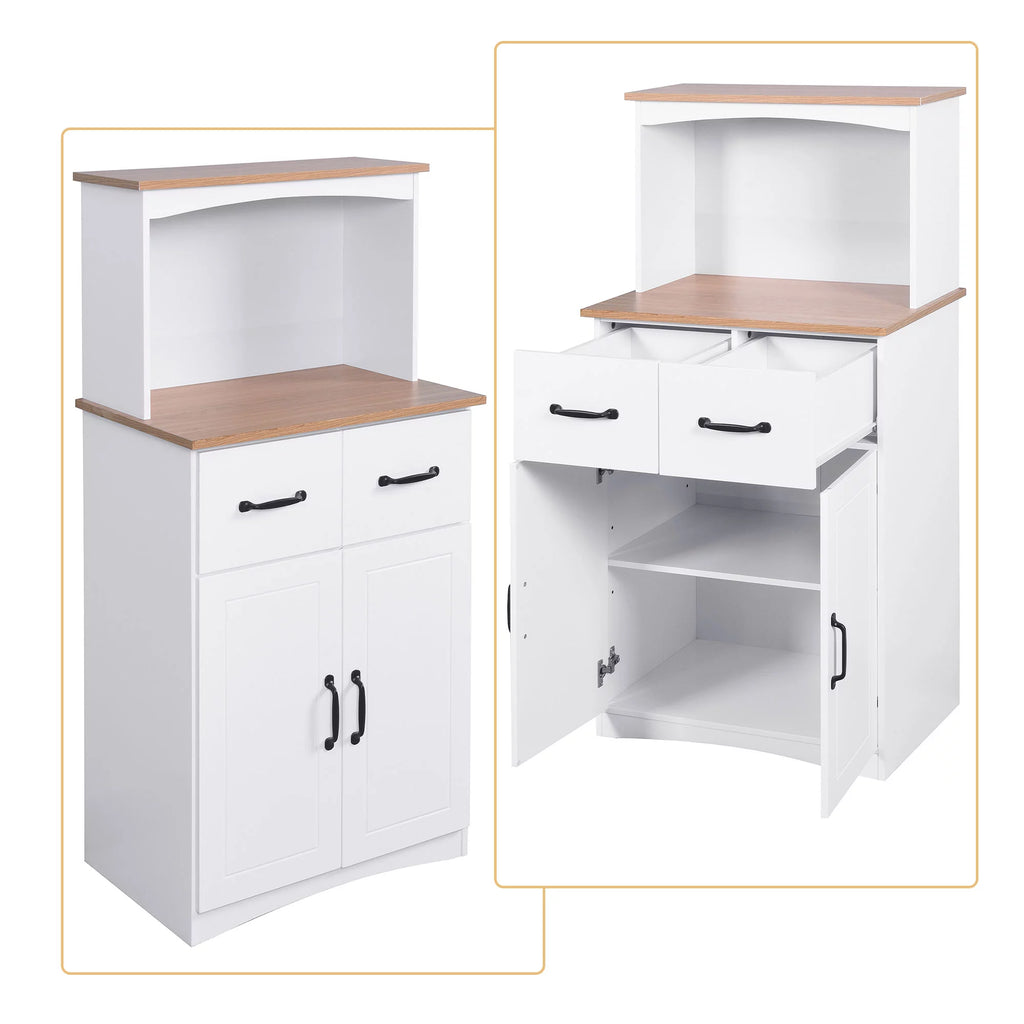 White Wooden Microwave Storage Cabinet with Adjustable Shelf N92216