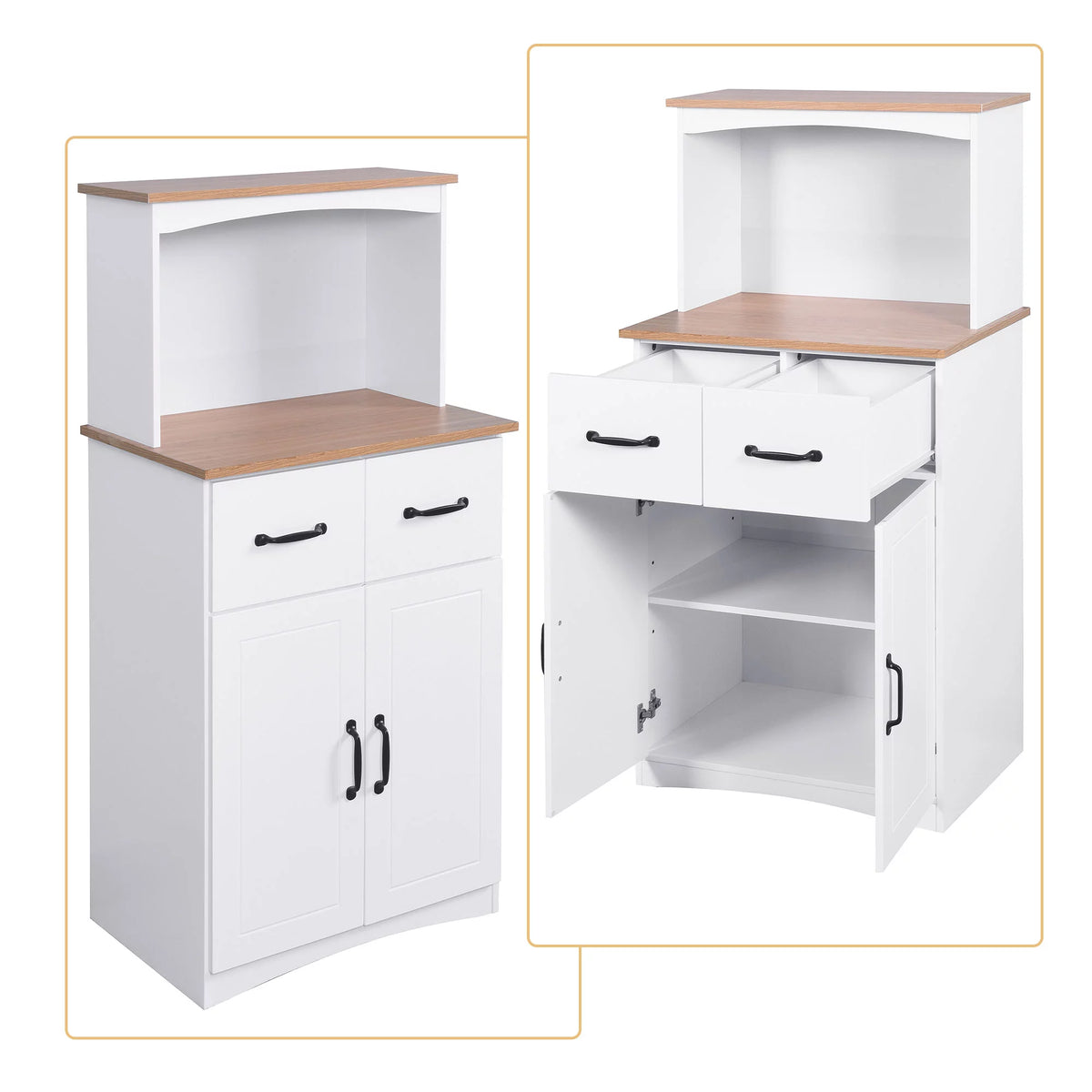 White Wooden Microwave Storage Cabinet with Adjustable Shelf N92216