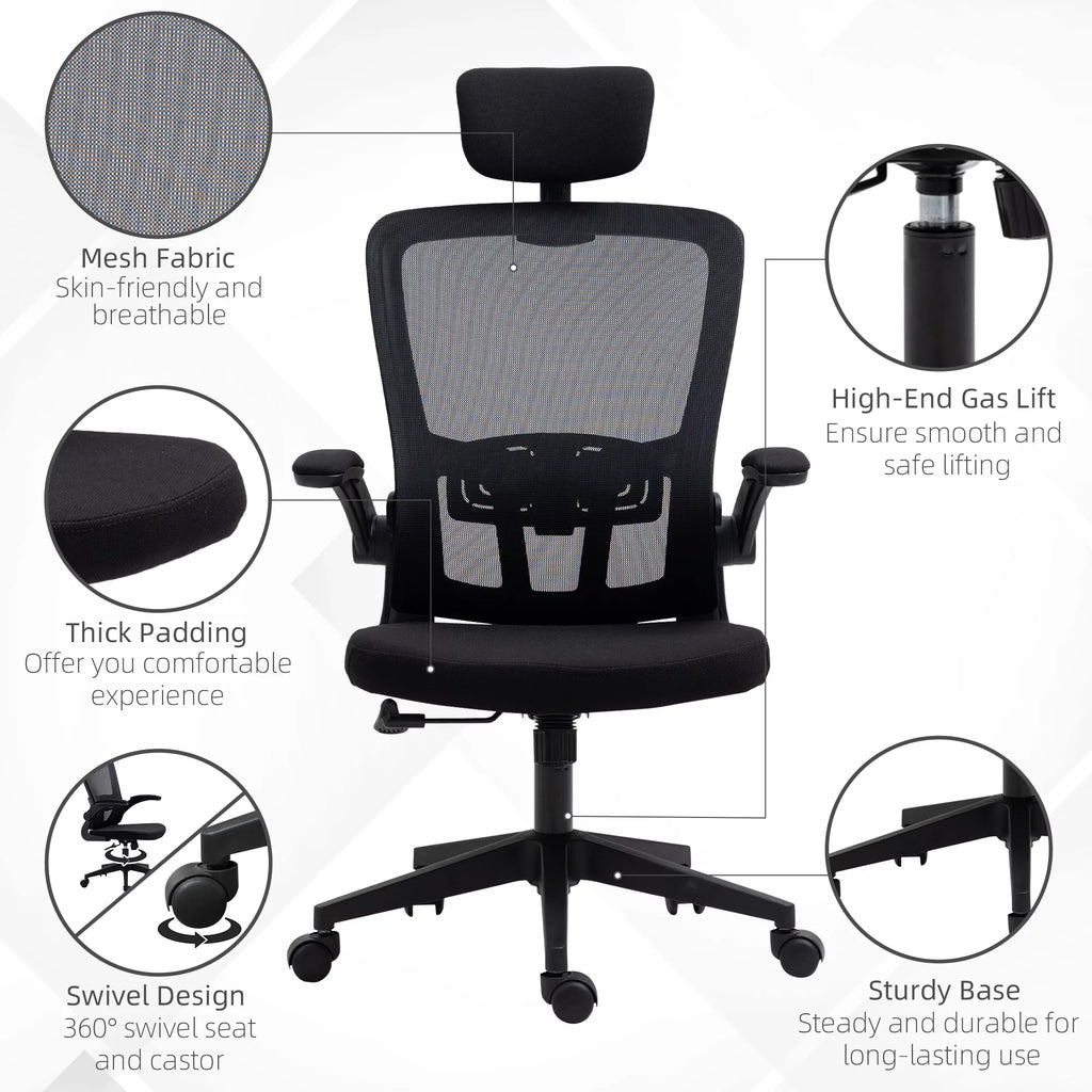 Black High Back Mesh Office Chair with Lumbar Support and Headrest T946