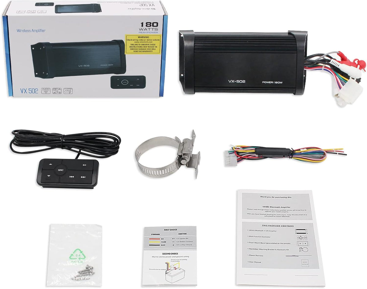 180 Watts 4 Channel Waterproof Marine Bluetooth Amplifier W34054