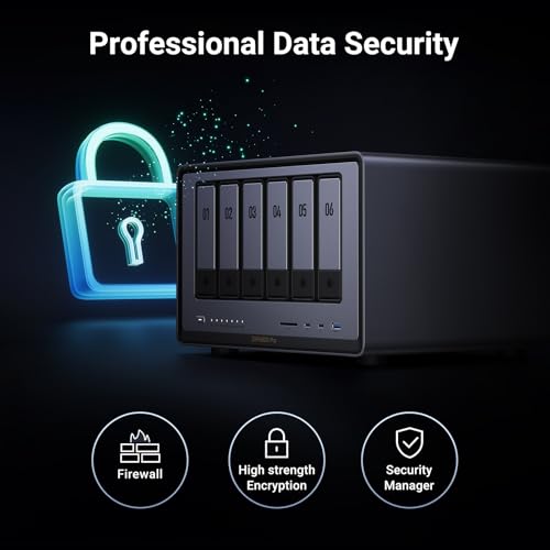 6-Bay Desktop NAS, Intel i5 1235u 10-Core CPU, 8GB DDR5 RAM, 128G SSD, 2 * 10GbE, 2 * M.2 NVMe Slots, 8K HDMI, 2 * TBT4, Network Attached Storage W72737