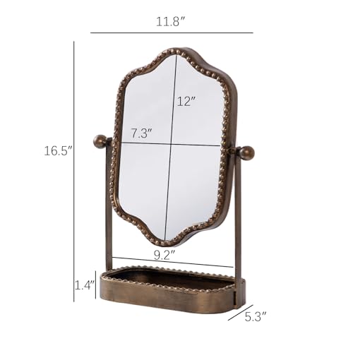 Vintage Metal Tabletop Mirror with Tray E1654