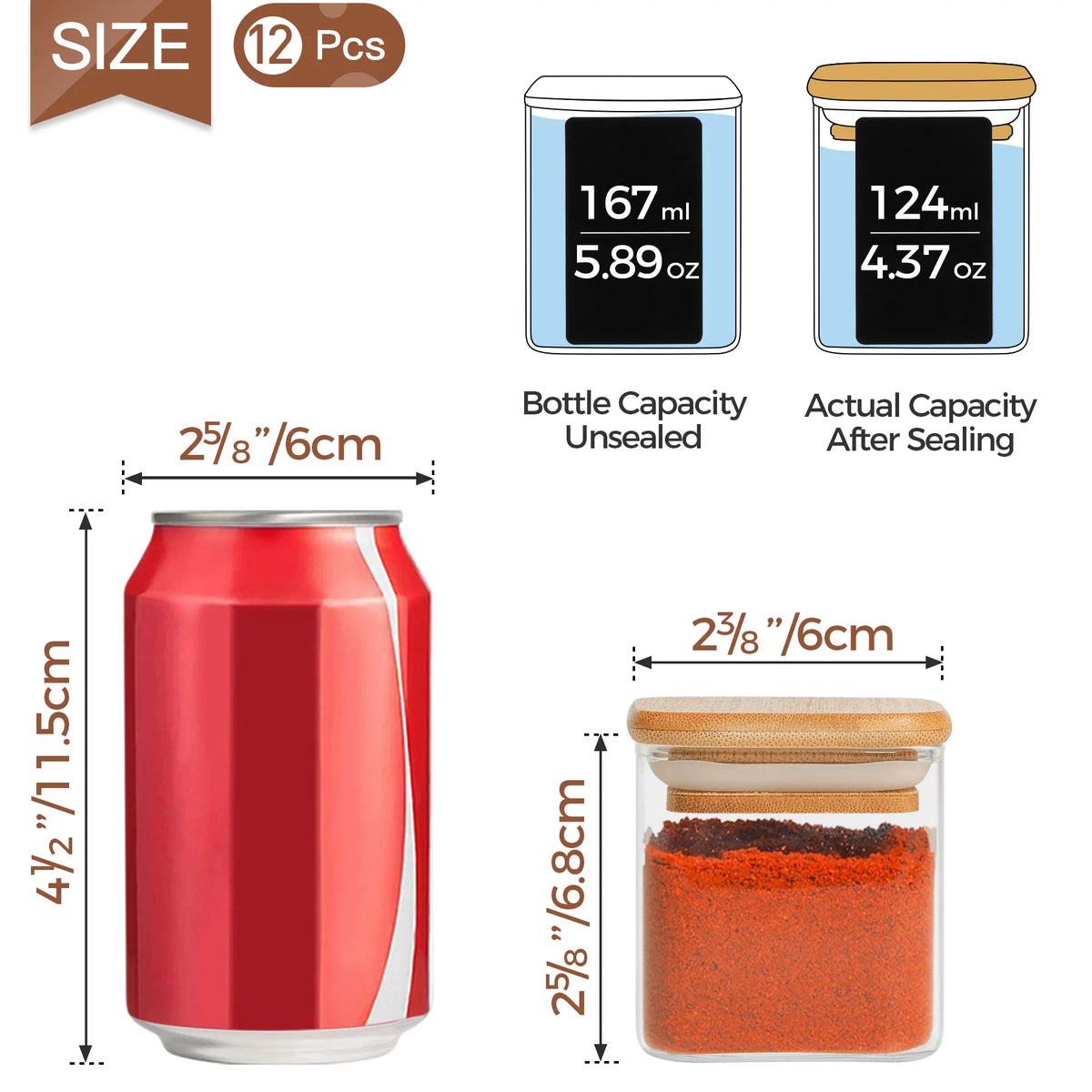 4 oz Set of 12 Glass Spice Jars with Bamboo Lids T7749