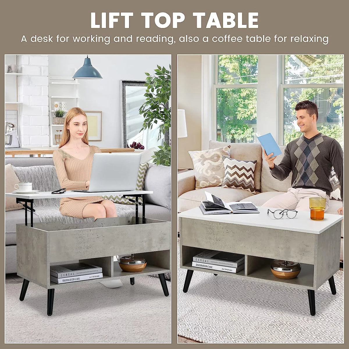 Lift Top Coffee Table with Hidden Compartment and 2 Open Shelves X51790