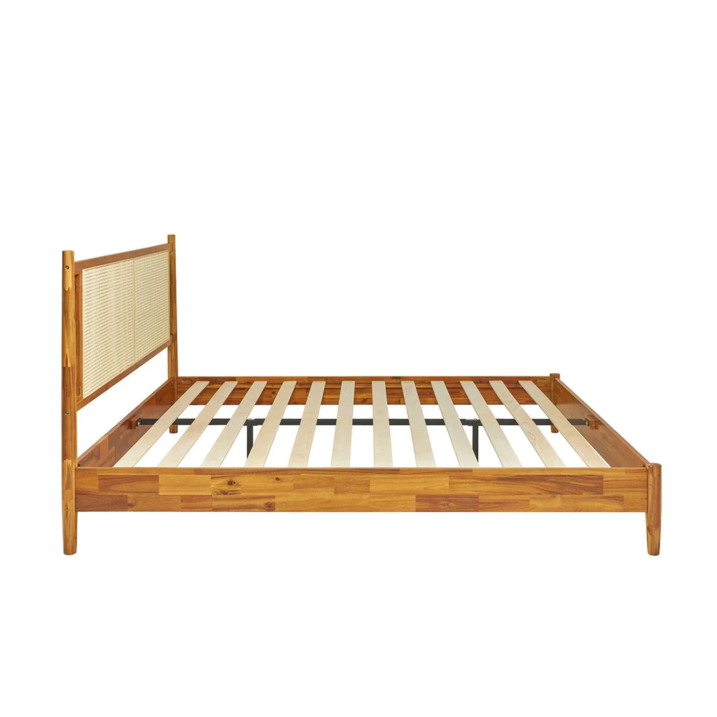 47" Queen Platform Bed Frame with Rattan Headboard G73008