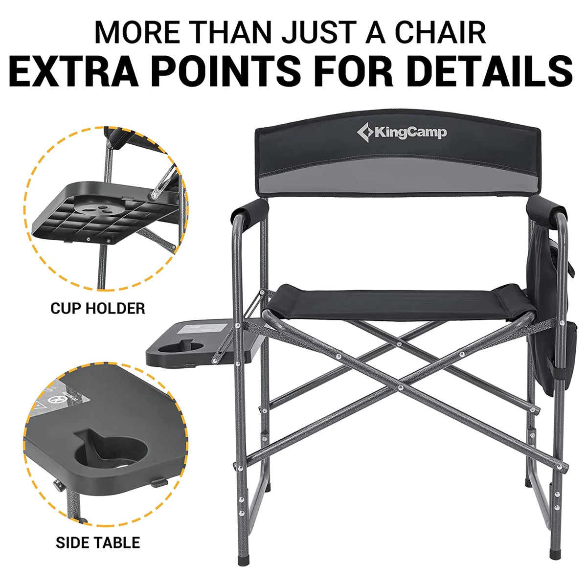 Padded Outdoor Chair with Table and Pockets, Black/Grey 2 Pack R401562