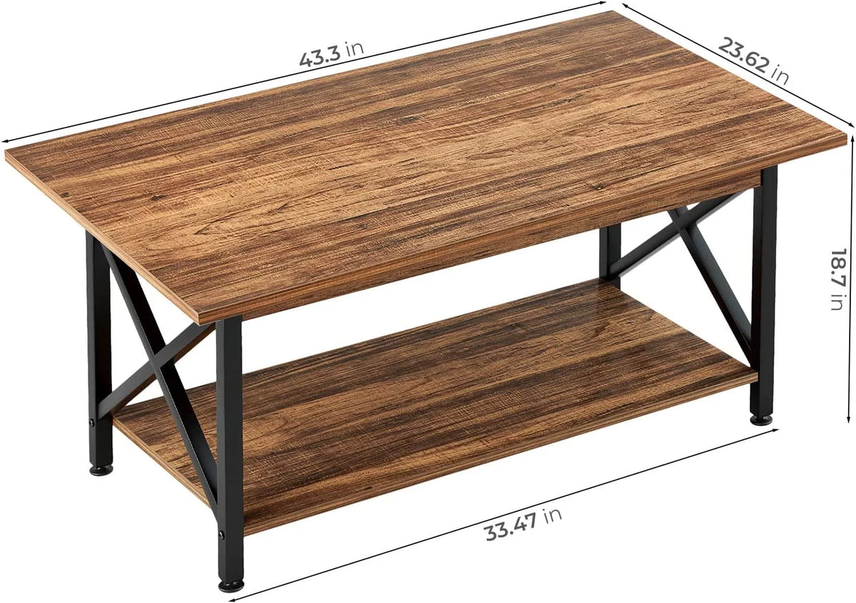 Large Walnut Coffee Table with Storage Shelf C138