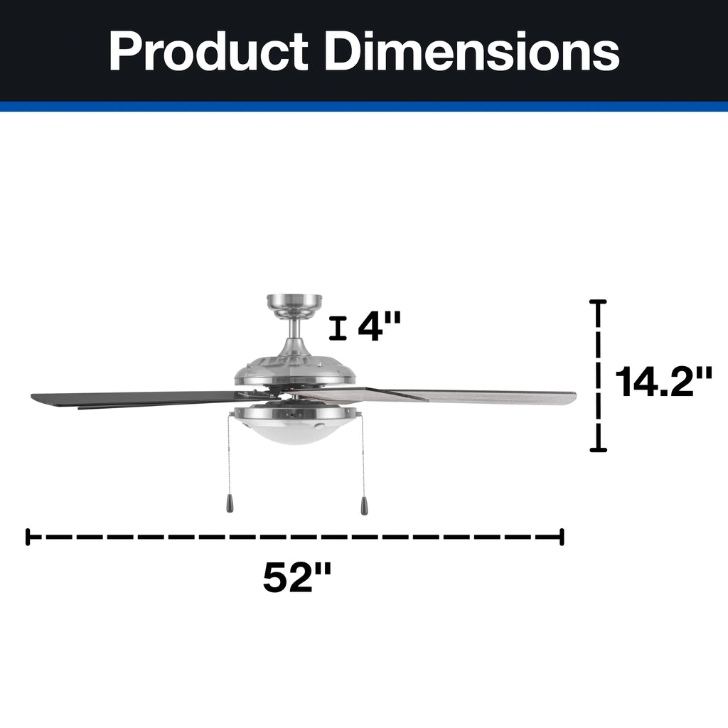 52" Satin Nickel Ceiling Fan with Light D551225