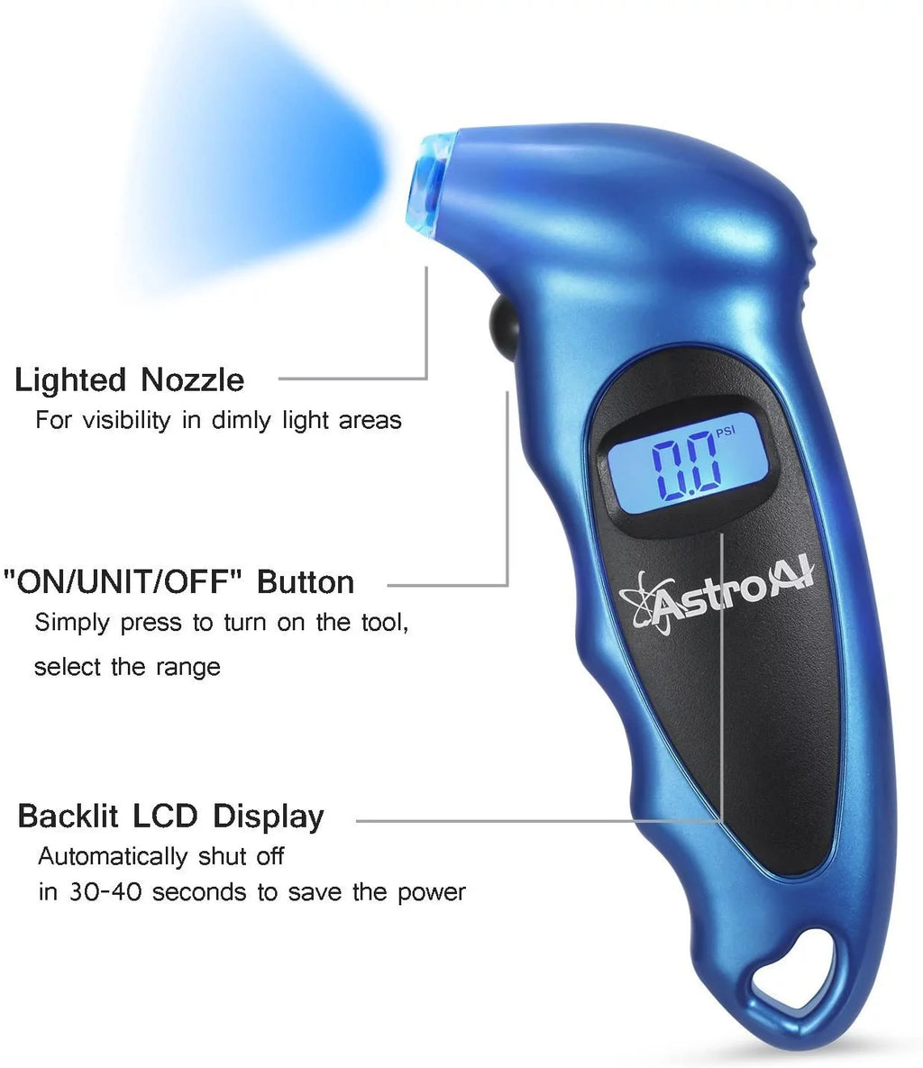 Tire Pressure Gauge, Digital Tester, Blue, 0-150 PSI Y94524