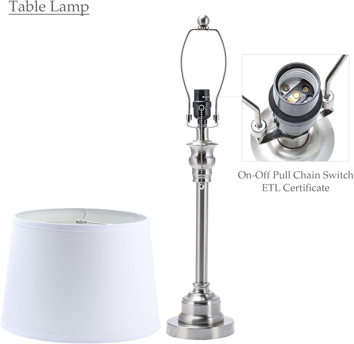 3 Lamp Set with White Fabric Shade Table and Floor Lamp Steel Finish P815