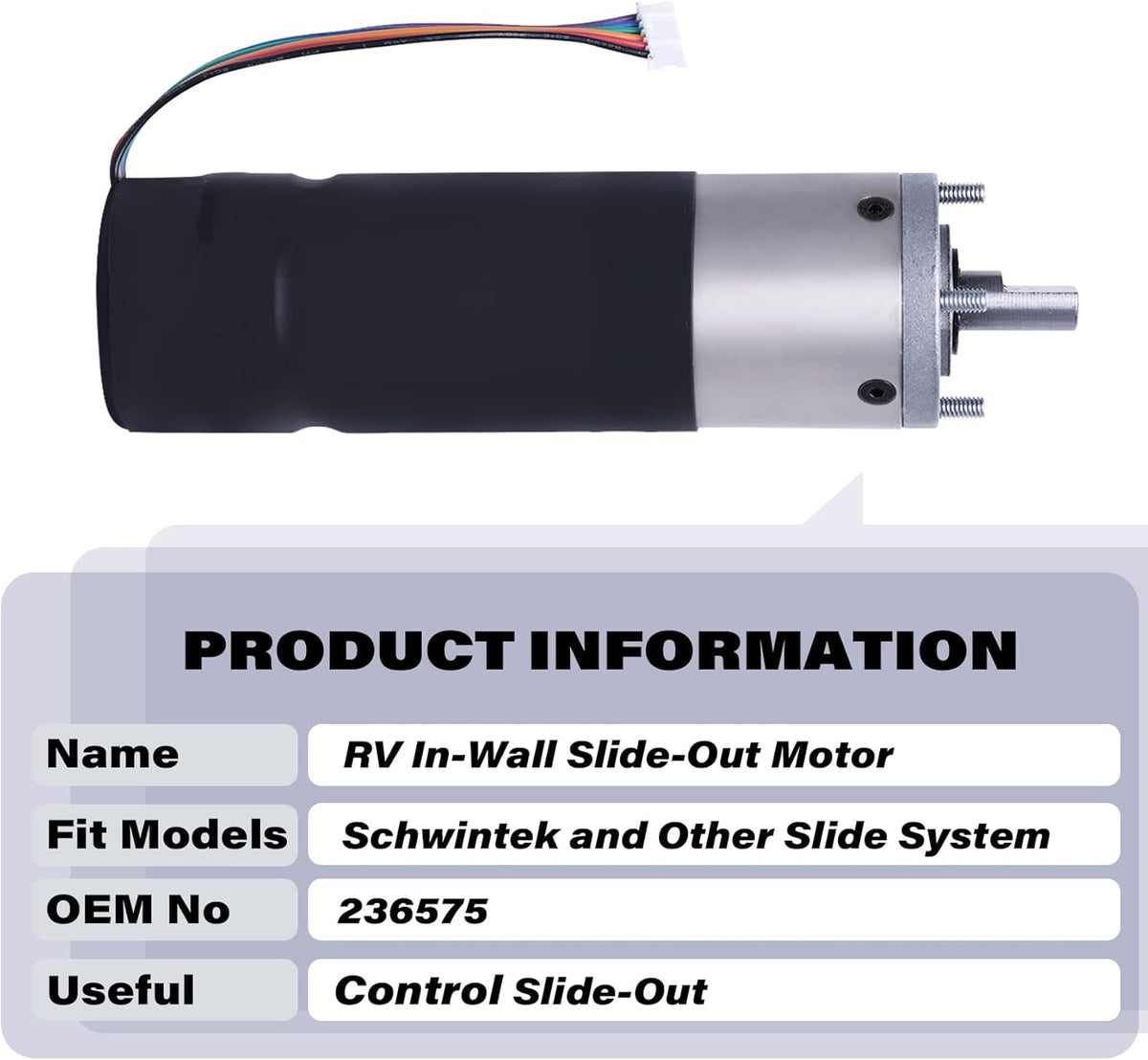 RV In-Wall Slide-Out Motor, 12V, 300:1 High Torque Gear Ratio D2509