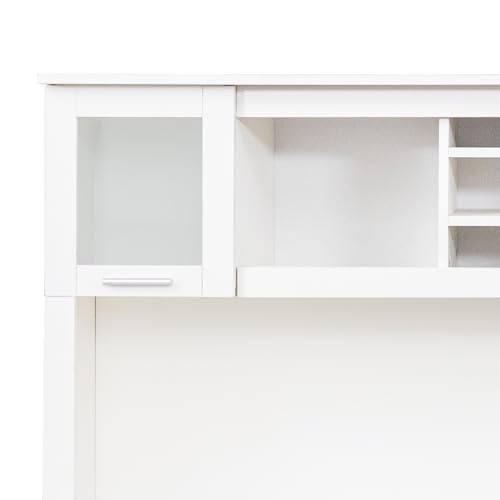White Desk with Storage 2-Tier Open Shelves 1 Drawers and 1 Cabinet R734