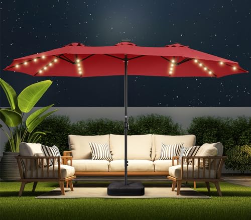15ft Solar Lights LED Lighted Outdoor Extra Large Market Table Umbrella K2843