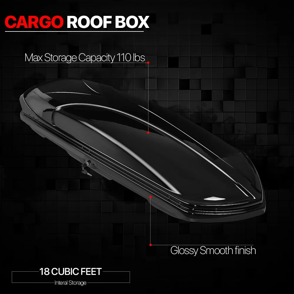 Glossy Cargo Top Carrier Luggage Rooftop Mount Storage Box w/Lock N815411