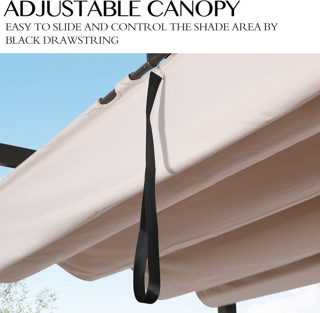 Beige Aluminum Pergola with Sun Shade Canopy N972904
