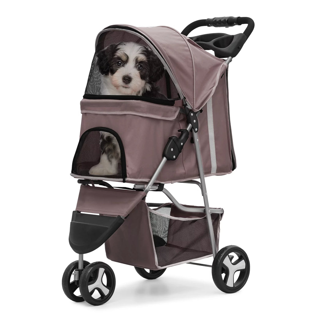 Foldable Pet Stroller with Wheels, Storage Basket and Cup Holder, Navy Blue S7069