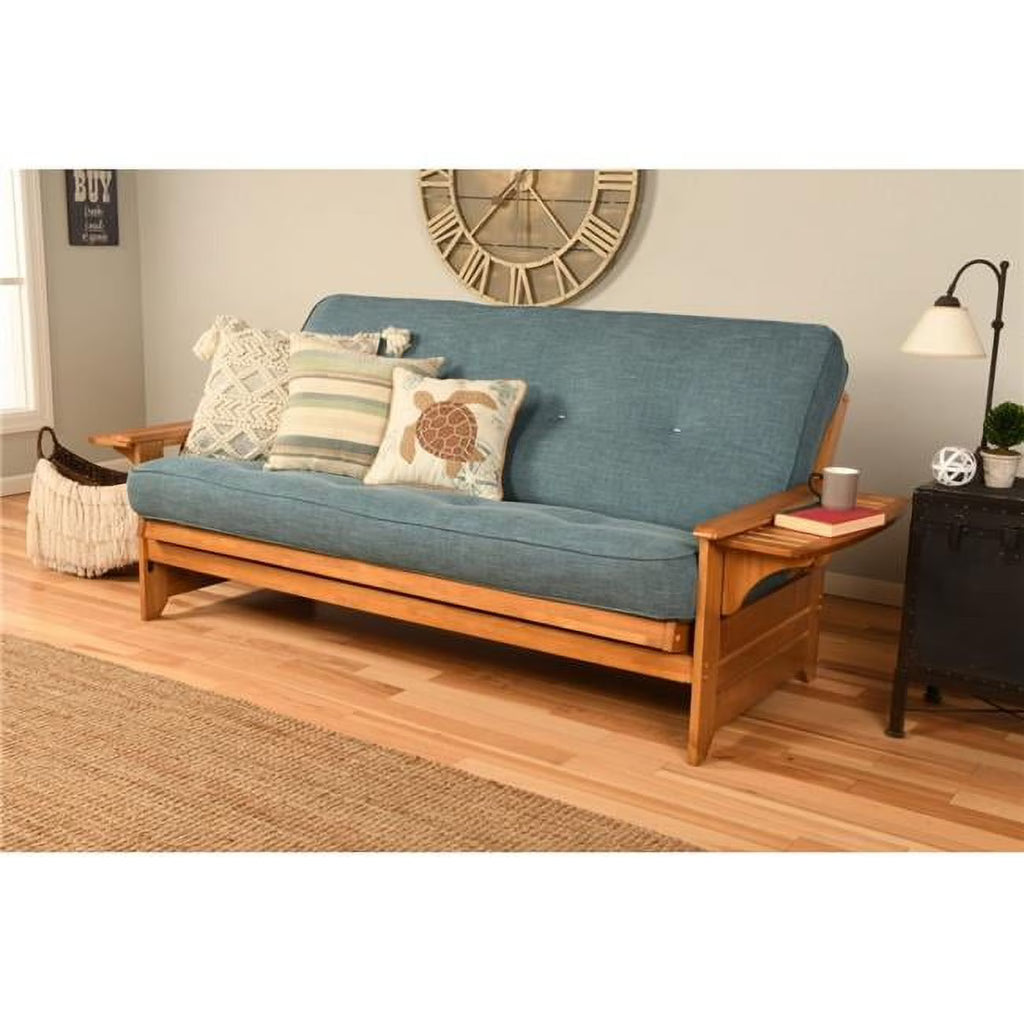 Aqua Blue/Butternut Linen Fabric Frame with Mattress X27112