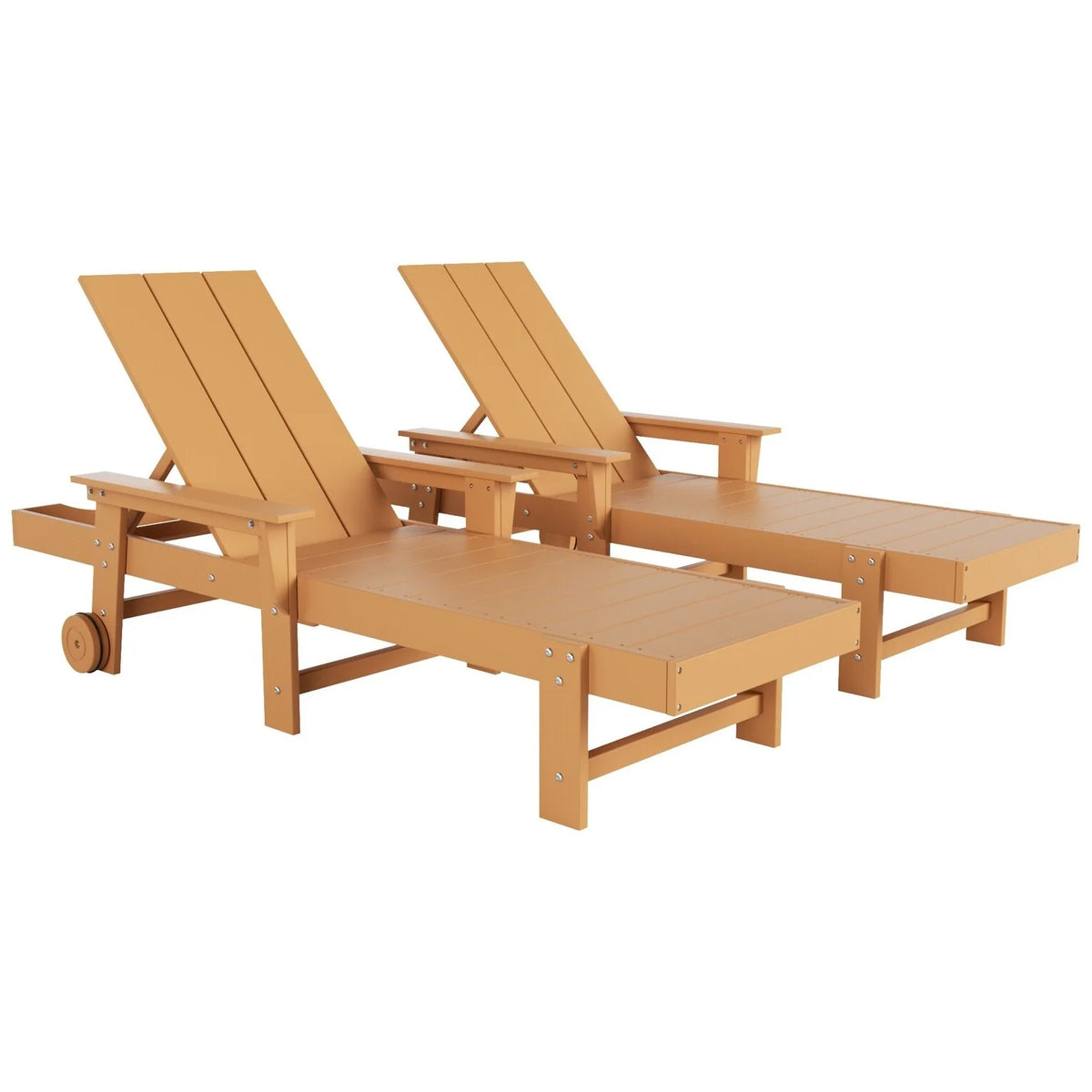 Teak All Weather Poly Chaise Lounge with Arms & Wheels Set Of 2 Q914