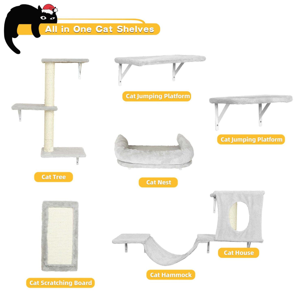 6 Pcs Wall-Mounted Cat Shelves U209