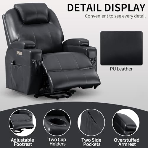 Black PU Leather Power Lift Recliner Chair with Heat K888404