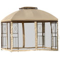 Beige Outdoor Patio Gazebo Canopy with Double Tier Roof C8469