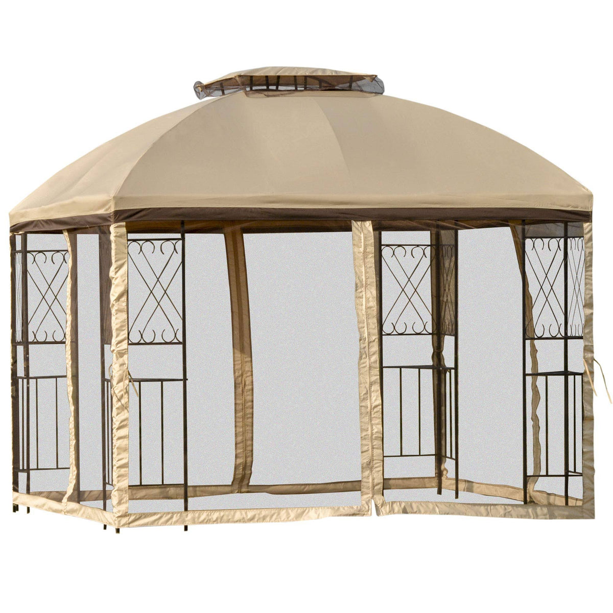 Beige Outdoor Patio Gazebo Canopy with Double Tier Roof C8469
