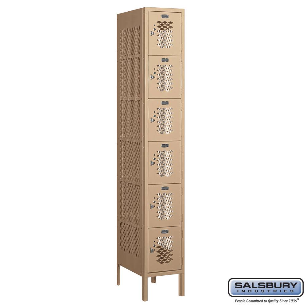 Vented Metal Locker, Six Tier, Tan B859