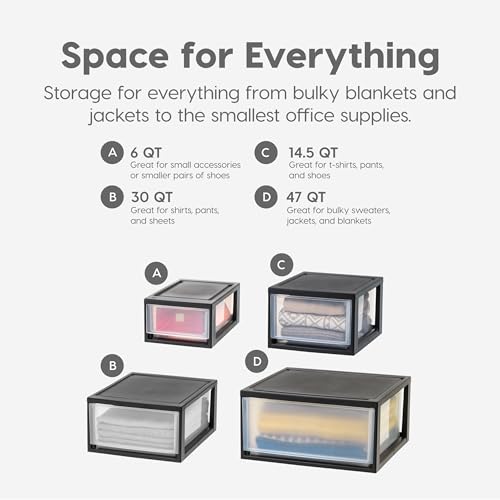 6 Qt. Plastic 4-Pack Stackable Drawer Storage Organizer, Black Z51665