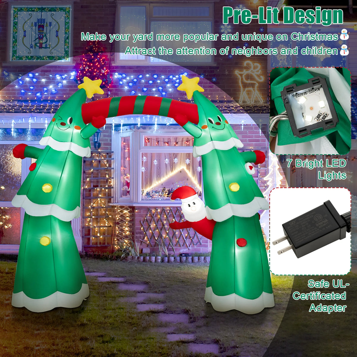11FT Inflatable Christmas Tree Arch with Santa Claus LED Lights Y9366