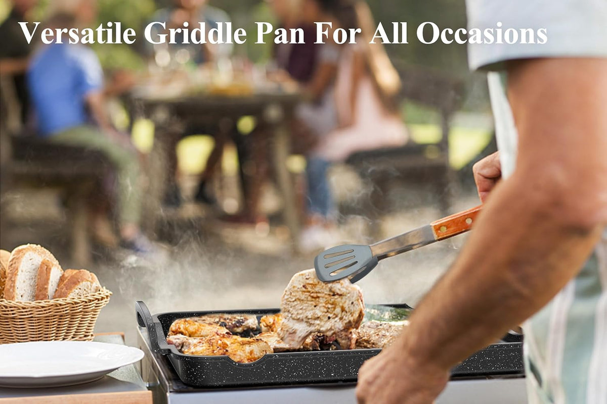 Nonstick 16.5"x12.0" Double Burner Granite Griddle Pan I674210