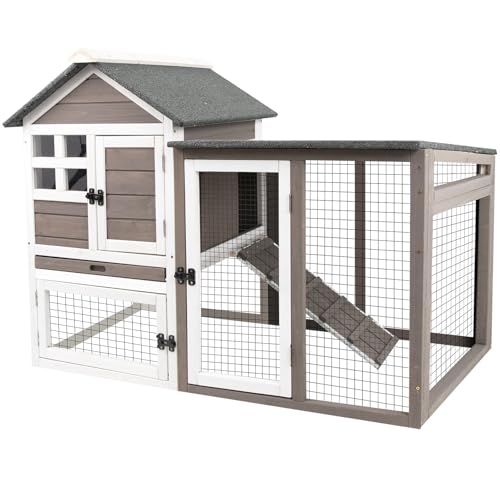Grey 2-Story Fir Wood Rabbit Hutch with Pull Out Tray G777
