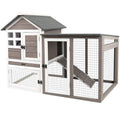 Grey 2-Story Fir Wood Rabbit Hutch with Pull Out Tray G777