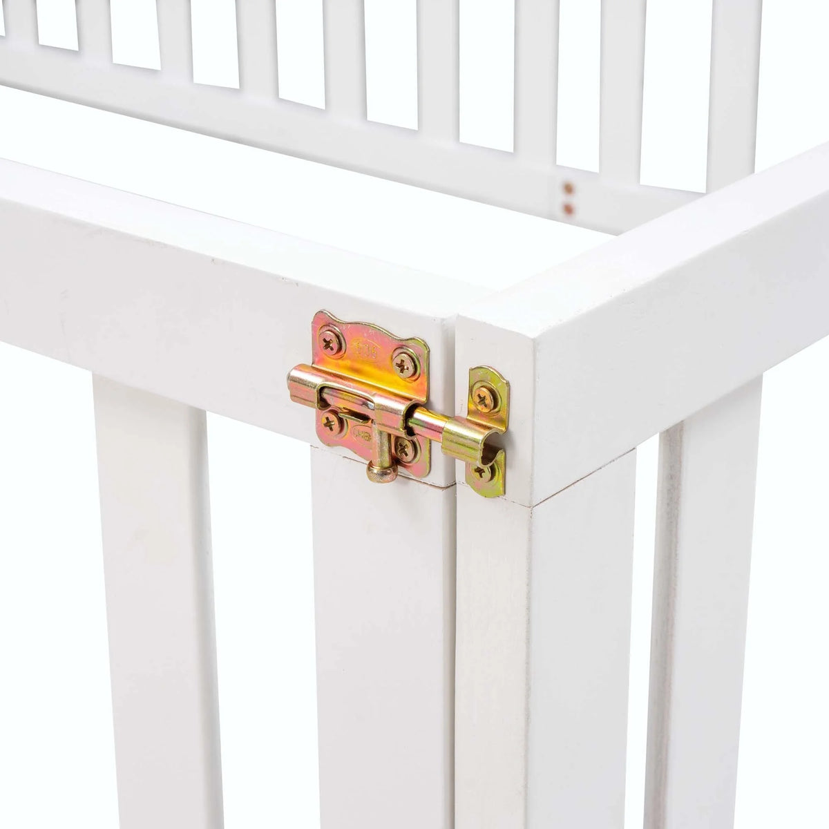 Wood Floor Bed Frame with Fence and Door White Full Size N208137
