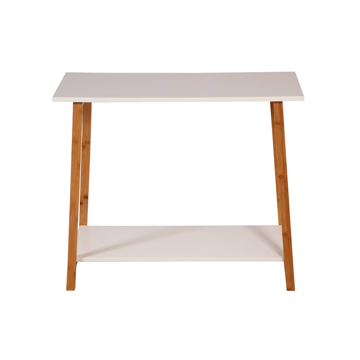 White 2-Tier Solid Bamboo Console Table U2402