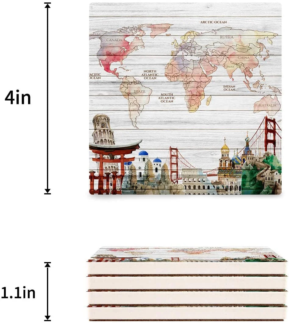 Set of 4 Ceramic Stone Coasters with Cork Base Y929580
