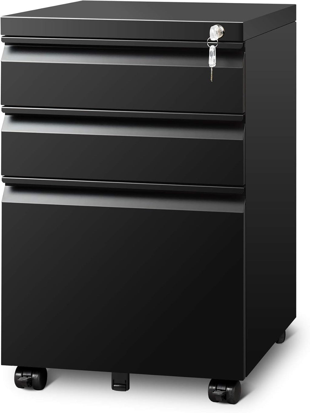 White 3 Drawer Mobile File Cabinet with Lock C907