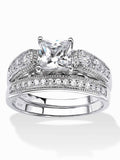 Princess-Cut Cubic Zirconia 2-Piece Bridal Ring Set in Solid 10k White Gold Y729