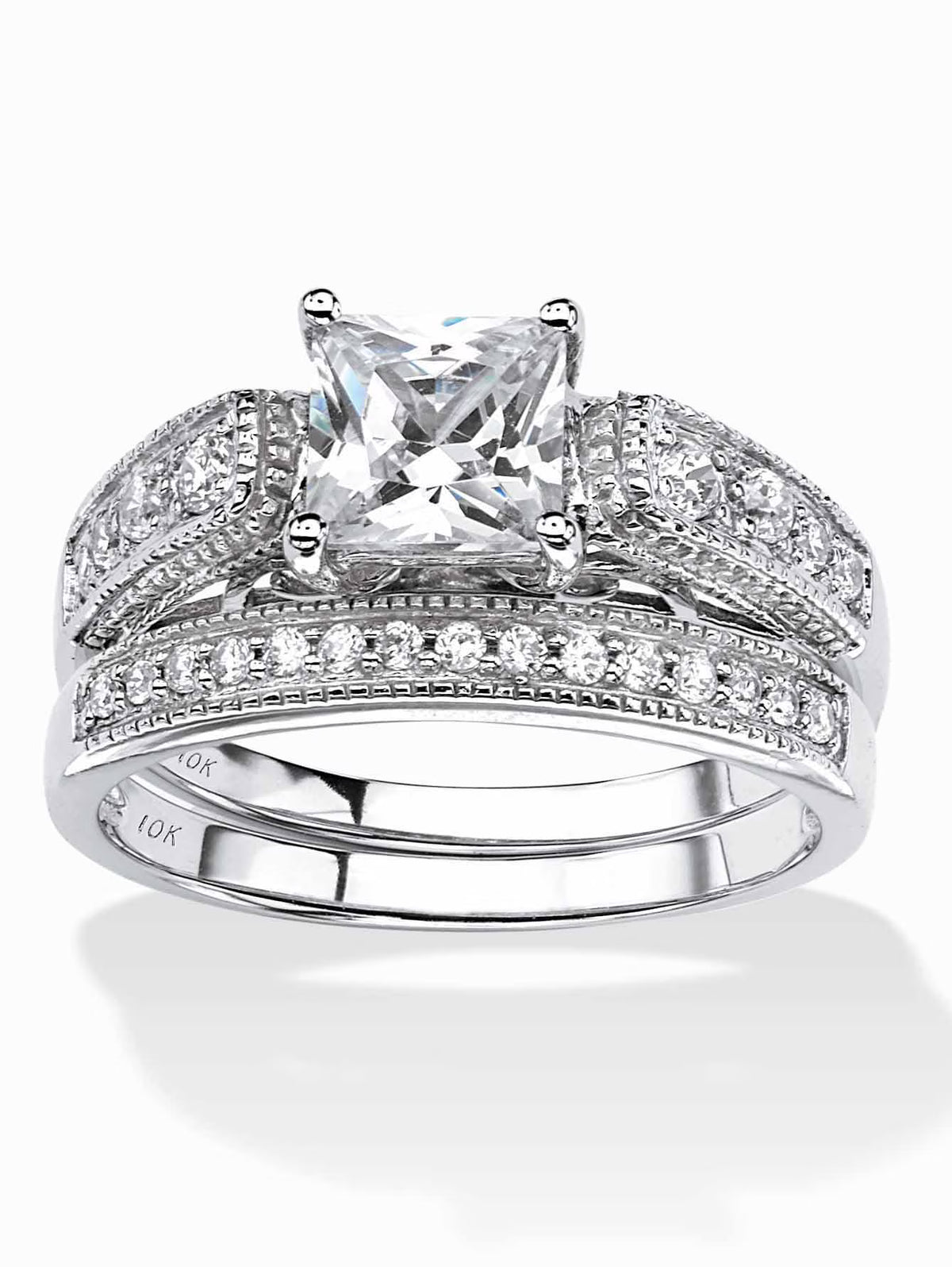 Princess-Cut Cubic Zirconia 2-Piece Bridal Ring Set in Solid 10k White Gold Y729