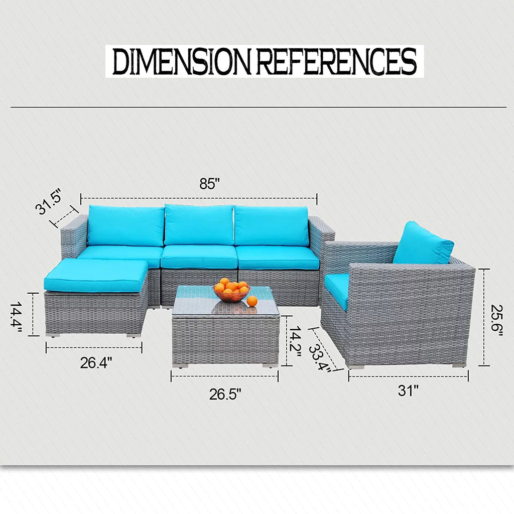6 Pieces PE Rattan Wicker Outdoor Sofa Conversation Set with Cushions F98478