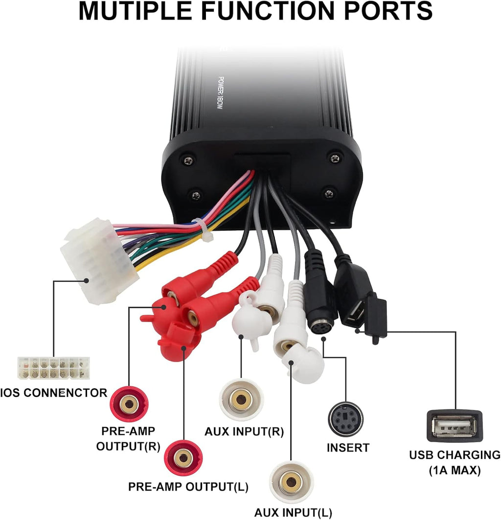 180 Watts 4 Channel Waterproof Marine Bluetooth Amplifier W34054