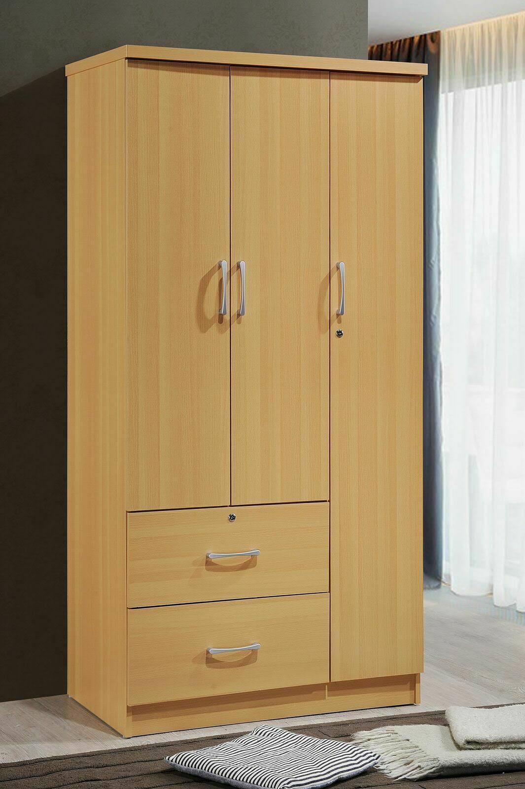 Light Brown 3-Door 2-Drawer Wardrobe Cabinet K958336