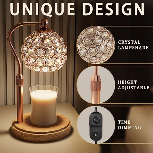 Candle Warmer Lamp with Timer, Adjustable Height, Dimmable, Natural Wood Base F239913