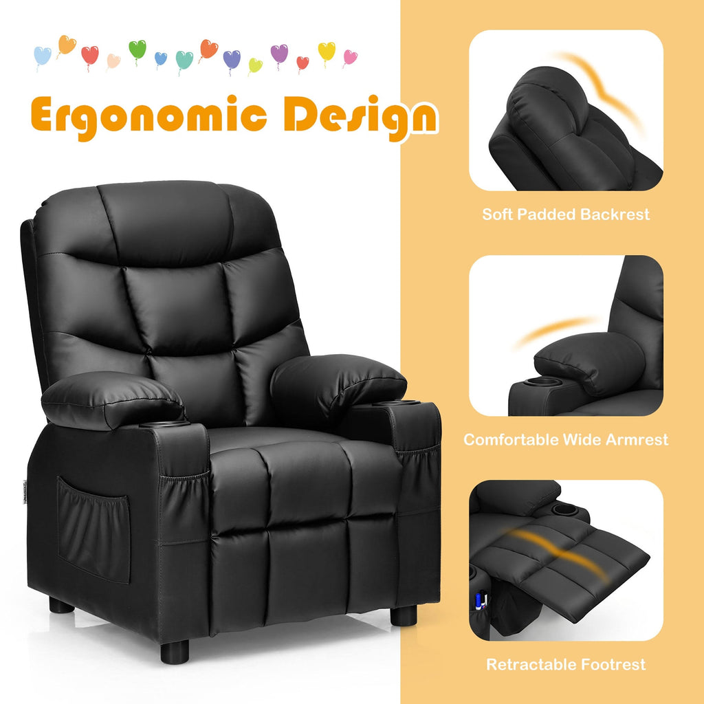 Blue PU Leather Kids Recliner Chair with Cup Holders Q84454