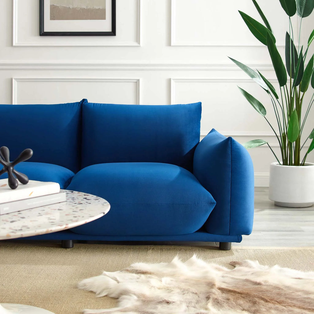 Blue Navy Velvet Loveseat Sofa A4353
